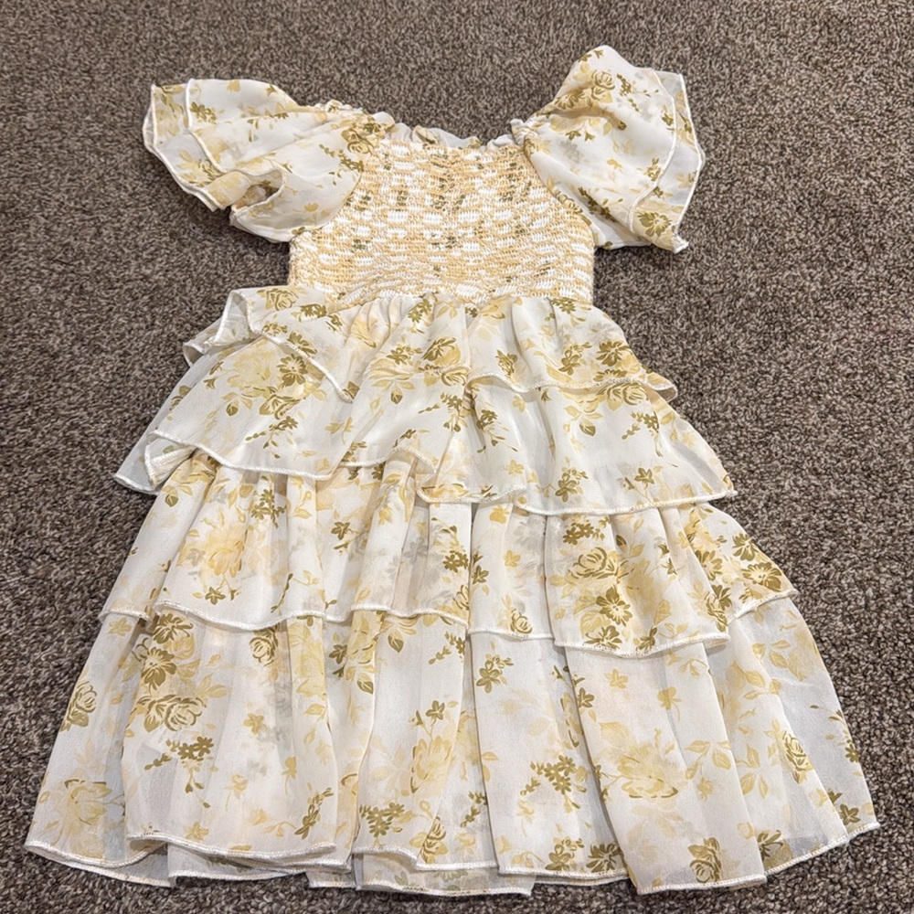Ivy city 2t green and yellow flower dress - Picture 3 of 3